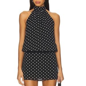 Black Polka Dot Halter Mini Dress